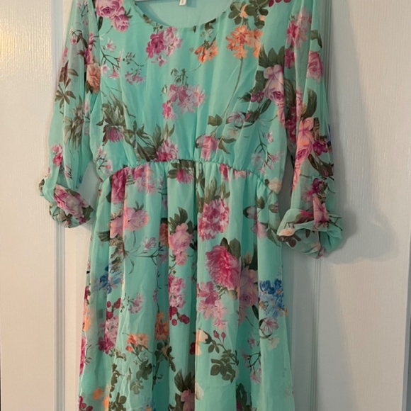 PinkBlush Mint Floral Chiffon Maternity Dress - Picture 3 of 3